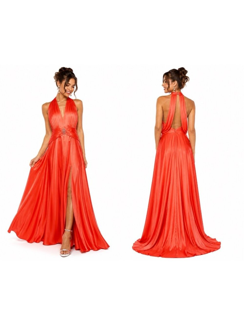 BETSEY & ADAM full length orange dress satin 12 prom party special occasion gown